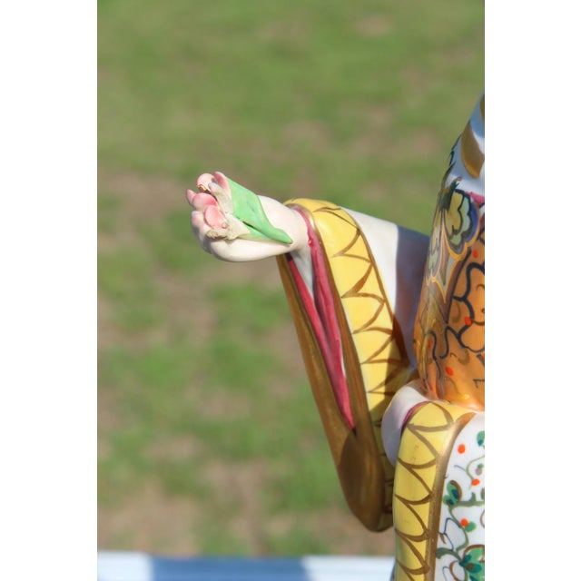 Italian Ceramic Asian Woman Handpainted Chinoiserie Figurine For Sale - Image 6 of 18