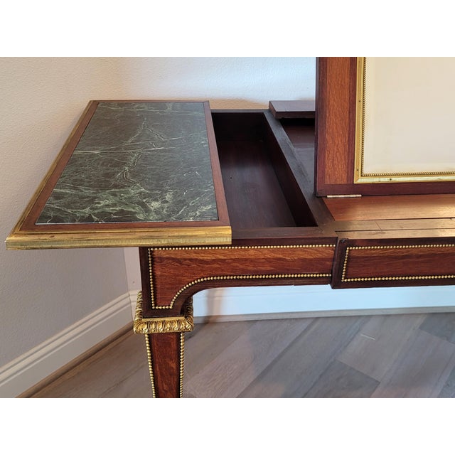 Wood Scarce Louis XVI Neoclassical Gentleman's Flip-Top Mirror Bureau Dressing Table Writing Desk Vanity Manner of Jean-Henri Riesener For Sale - Image 7 of 12