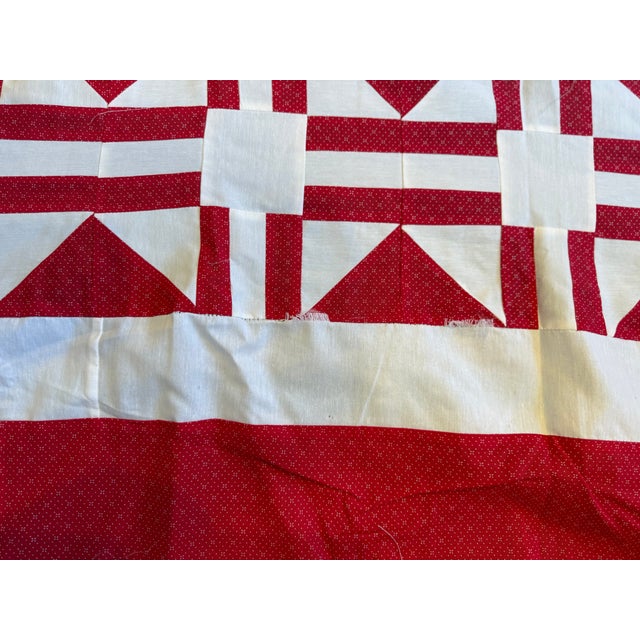 Red Vintage Red White Quilt Top Only Diamond Pattern 68x93 For Sale - Image 8 of 10