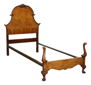 Art Deco English Burr Walnut Vono Bedstead Frame with Queen Anne Legs, 1930s