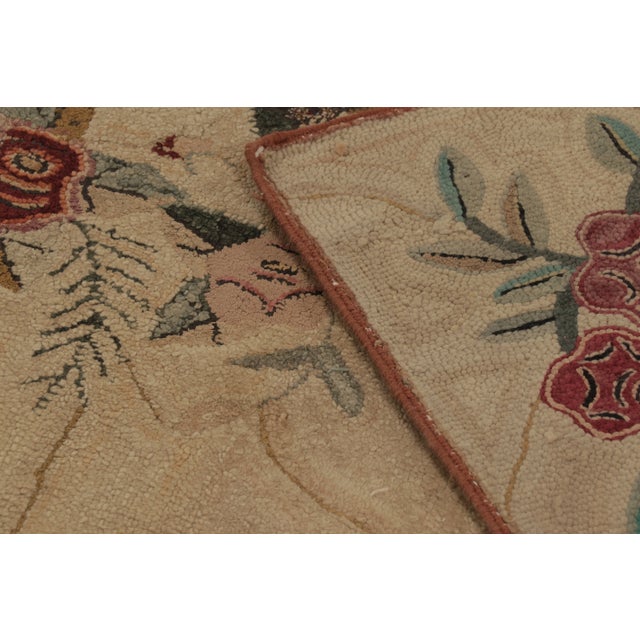 Antique Hooked Rug in Beige With Ornate Floral Bouquet in Multicolor - Rug & Kilim For Sale - Image 10 of 10
