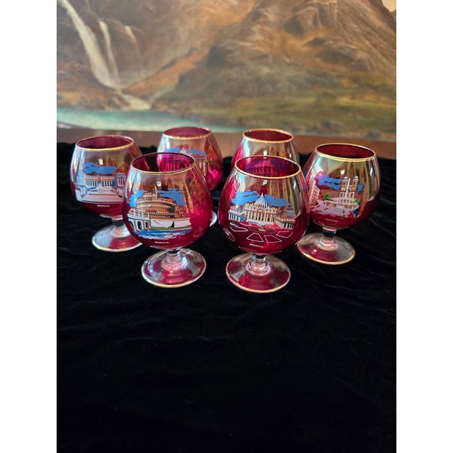 Vintage Mid Century Set 6 Murano Style Venetian Glasses For Sale - Image 4 of 12