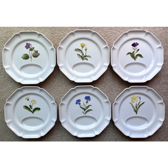 French Motton Gien Hand-Painted French Faience Asparagus Plates-Set 6 For Sale - Image 3 of 14