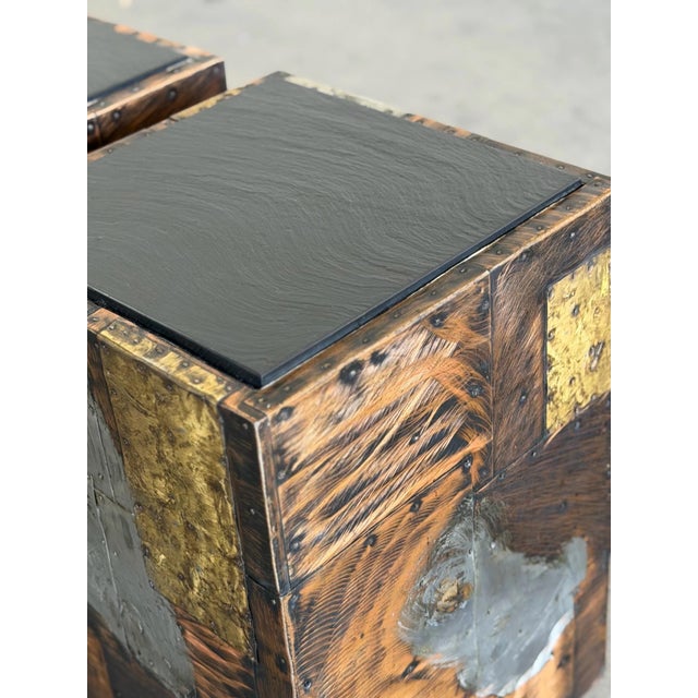 Metal Pair of Paul Evans Side Tables With Original Slate Tops Circa 1960s For Sale - Image 7 of 12