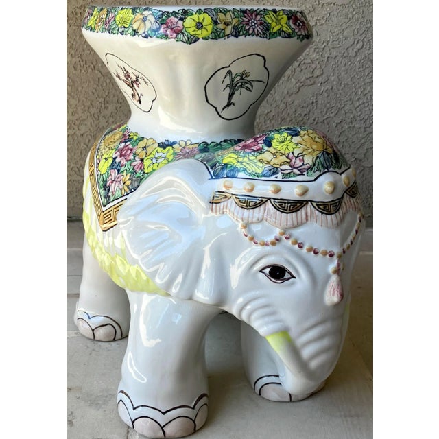 Mid 20th Century Whimsical Mid 20th-Century Highly Glazed Earthenware Elephant Garden Stool / Plant Stand For Sale - Image 5 of 18