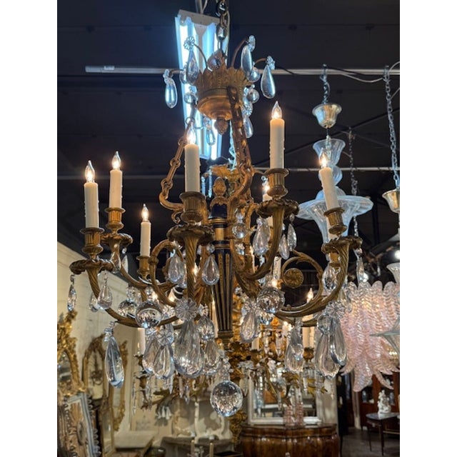 19th Century French Louis XVI Gilt Bronze and Blue Enamel Chandelier For Sale - Image 4 of 9