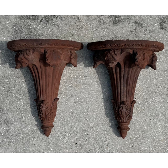 Hollywood Regency Vintage Neoclassical Acanthus Architectural Wall Corbels, Pair For Sale - Image 3 of 14