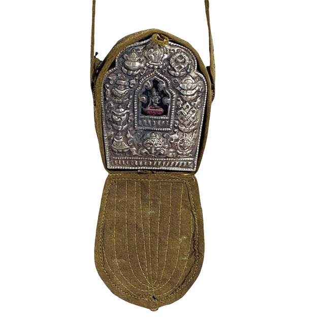Metal Vintage Tibetan Buddhist Ghau Traveling Bag 24" H For Sale - Image 7 of 11