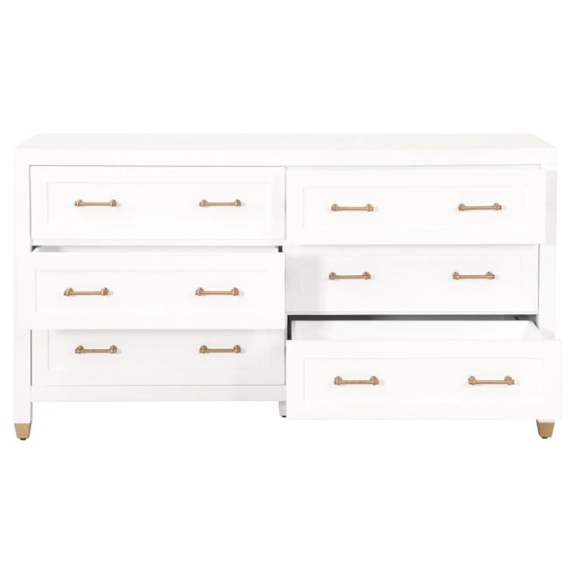Stella White Lacquered Wood 6-Drawer Double Dresser For Sale - Image 4 of 8