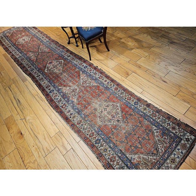 Antique Persian Malayer Runner Rug, Hand-Knotted Wool, Geometric Pattern, 3x16, Terracotta & Ivory For Sale - Image 11 of 18