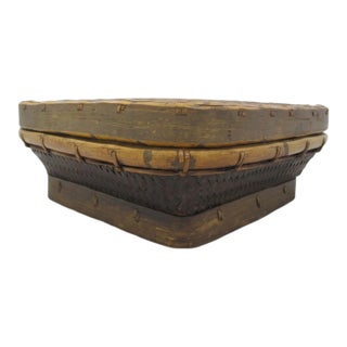 Filipino Ifugao Huop Handwoven Square Lidded Rice Basket Box For Sale