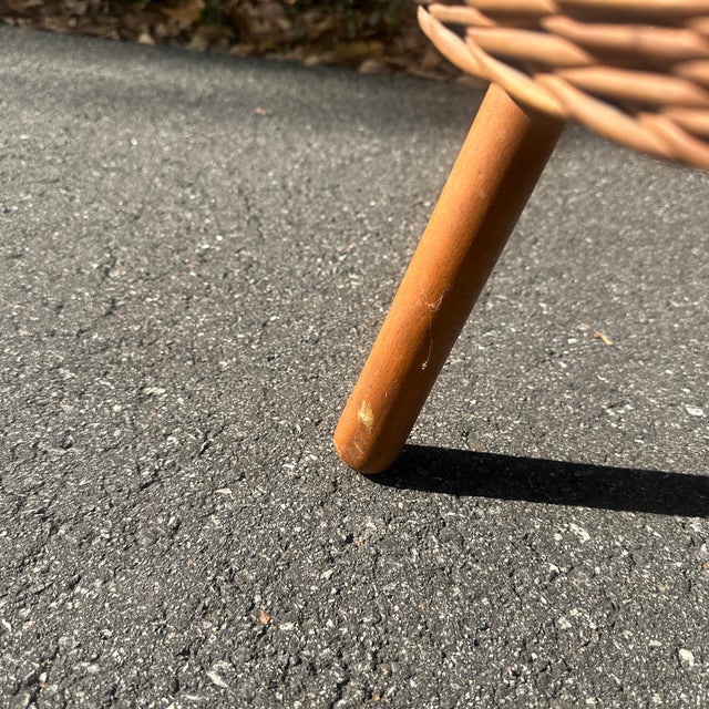 Mid-Century Modern 1950s Tripod Wood and Wicker Stool in the Manner of Tony Paul For Sale - Image 3 of 4