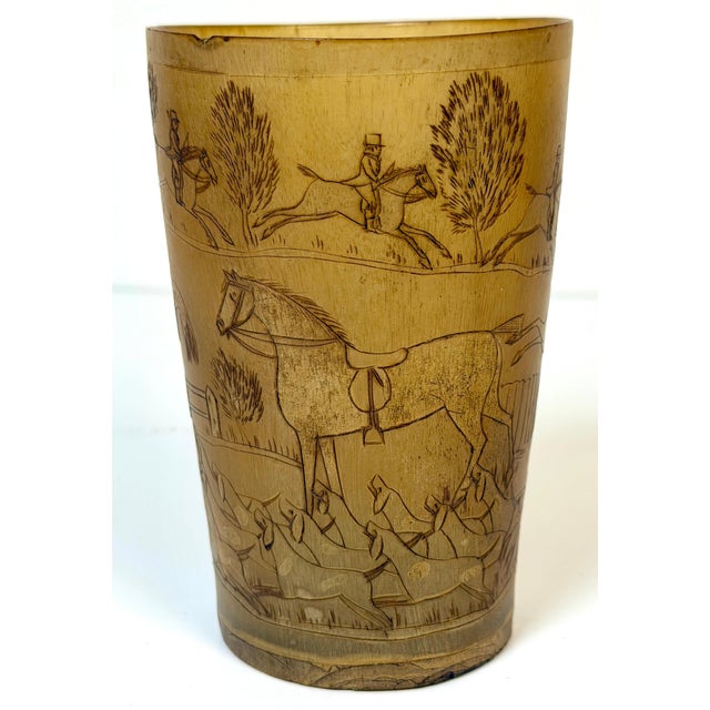 Rare Georgian Hand-Engraved Sporting Cow Horn Beaker "The Death" of the Fox Hunt For Sale - Image 17 of 18