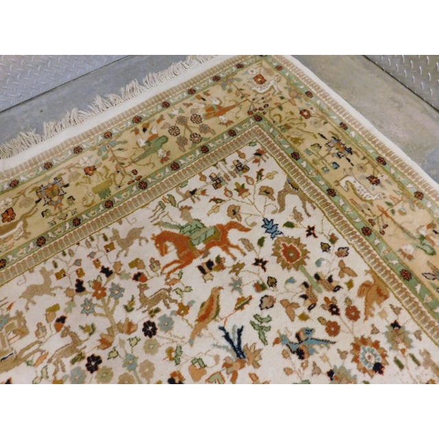 Beige Mid Century Hand Knotted Persian Tabriz Rug, Depicting Royal Hunting Scene. For Sale - Image 8 of 18