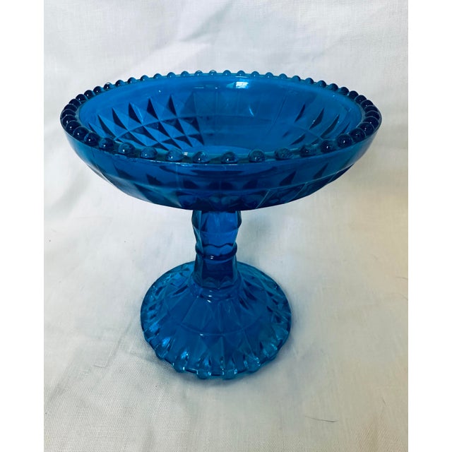 Vintage Fenton Diamond Glass Blue Candy Dish | Chairish