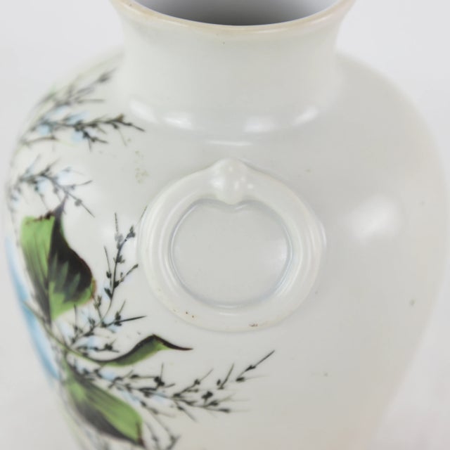Ceramic Vintage Hand-Painted Porcelain Vase With Blue Floral Design For Sale - Image 7 of 9