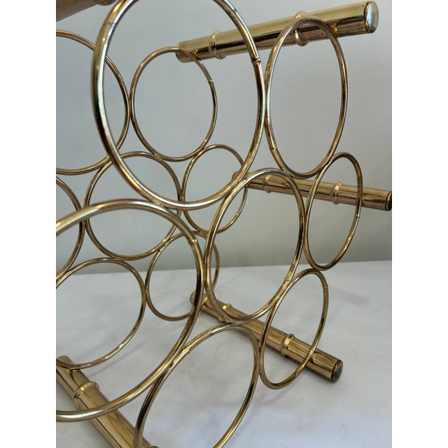 Brass Vintage Brass Mid-Century Modern Faux Bamboo Wine Rack For Sale - Image 8 of 9
