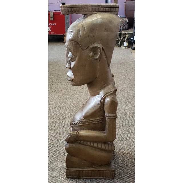 African 1974 Seated Male Wood Carving by Kimpembe Pierre For Sale - Image 3 of 6