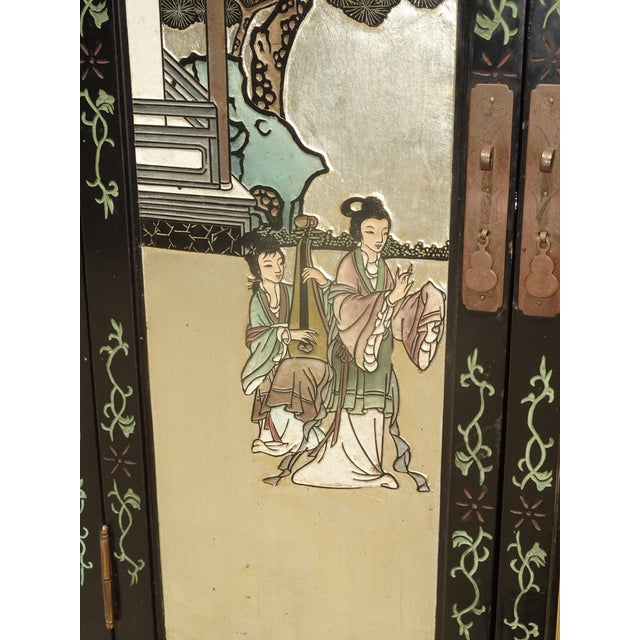 Vintage Chinese Asian Chinoiserie Gold Silver Storage Cabinet Side Table #V23 For Sale - Image 14 of 17