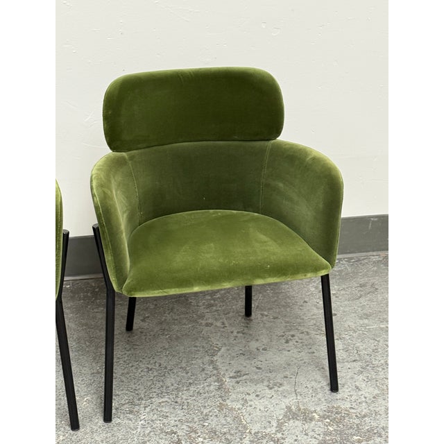 Caleb Zipperer for Cb2 Azalea Forest Green Logan Velvet Armchairs, Pair For Sale - Image 9 of 12