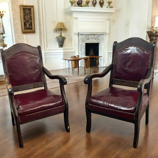 Elevate Your Home With This Stunning Pair of Antique Victorian-Style Parlor Leather Armchairs For Sale - Image 10 of 12