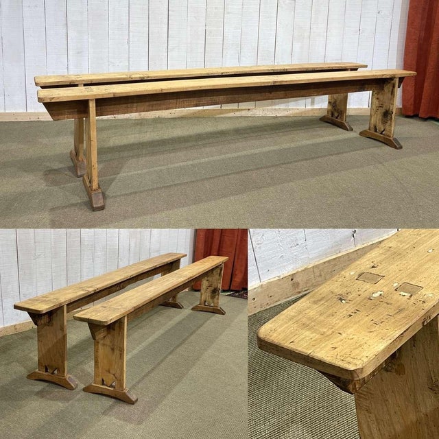 Pair of early 20th century poplar farmhouse benches/tables.