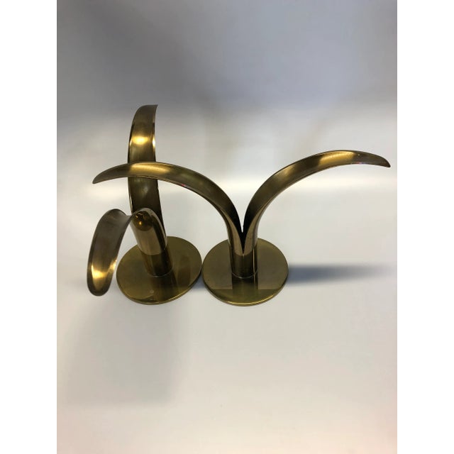 Art Nouveau Vintage Swedish Solid Brass Ystad Metal Candle Holders- a Pair For Sale - Image 3 of 6