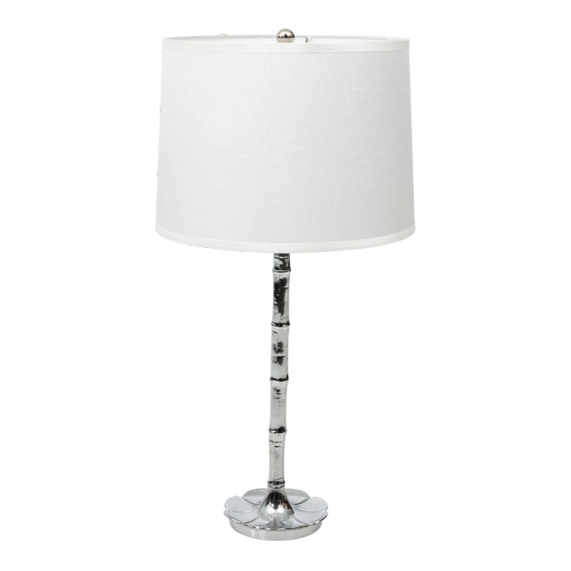Hollywood Regency Faux Bamboo Chrome Lamp For Sale - Image 3 of 8