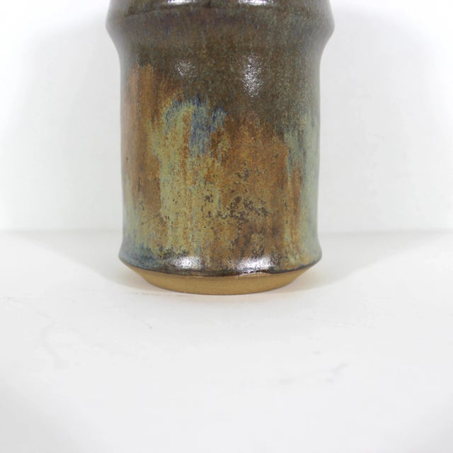 Vintage Earth Tone Handmade Boho Signed Studio Pottery Jar or Pot With Cork Lid Ceramic Canister For Sale - Image 6 of 10