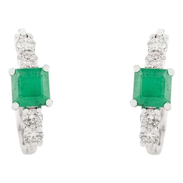 1.49 CTS Natural Emerald Earrings With Round Diamonds by VRJewels in 14k Gold- A Pair For Sale