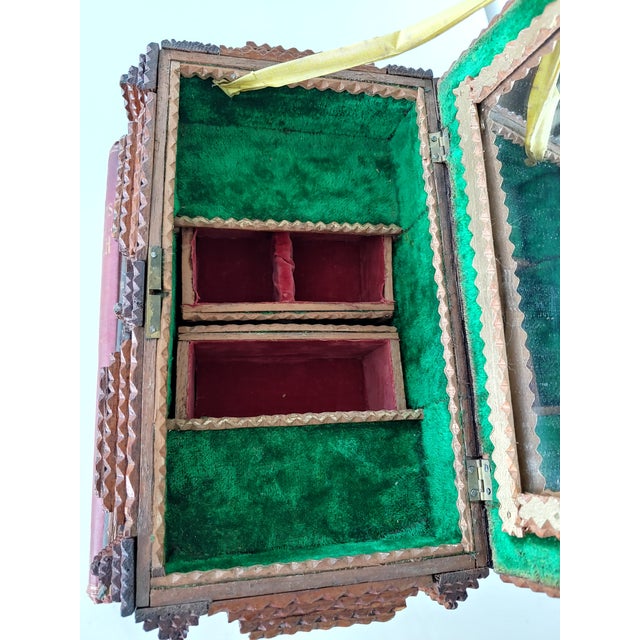 Brown Antique Tramp Art Lovers Jewelry Box For Sale - Image 8 of 12