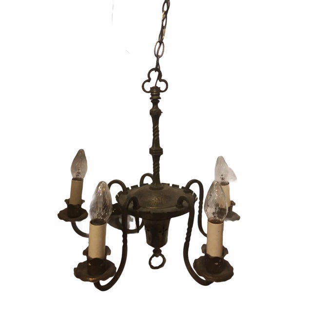 Lodge Style Vintage Victorian Castle Hunting Hand Wrought and Hammered Brass Chandelier For Sale - Image 6 of 6