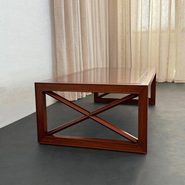 Henkel Harris 1950s Hollywood Regency Mahogany and Leather Coffee Table For Sale - Image 4 of 10