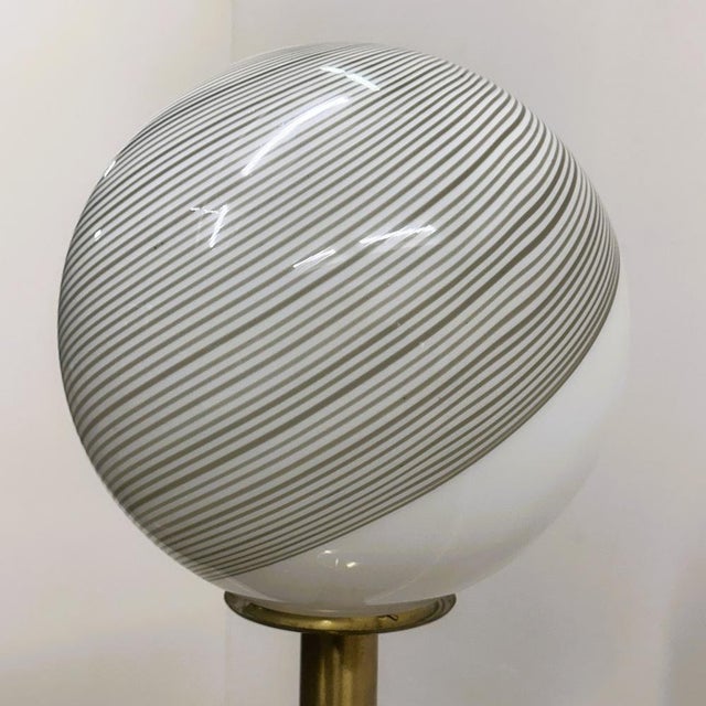 Large Italian Brass Floor Lamp with Swirled Murano Glass Globe, 1970s For Sale - Image 11 of 13