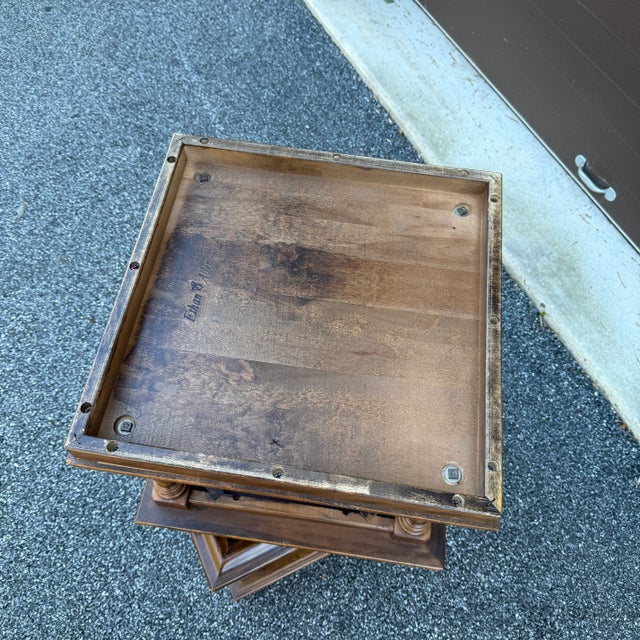 1960s Ethan Allen Classic Manor Traditional Maple Square Side Tables or Bunching Tables With Faux Slate Tops - A Pair For Sale - Image 11 of 17