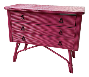 Vintage Pink Rattan Chest of Drawers, 1950s