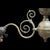 Art Nouveau Brass 2 Arm Chandelier With Fluted Dark Amber Glass Shades C1910 For Sale - Image 4 of 8