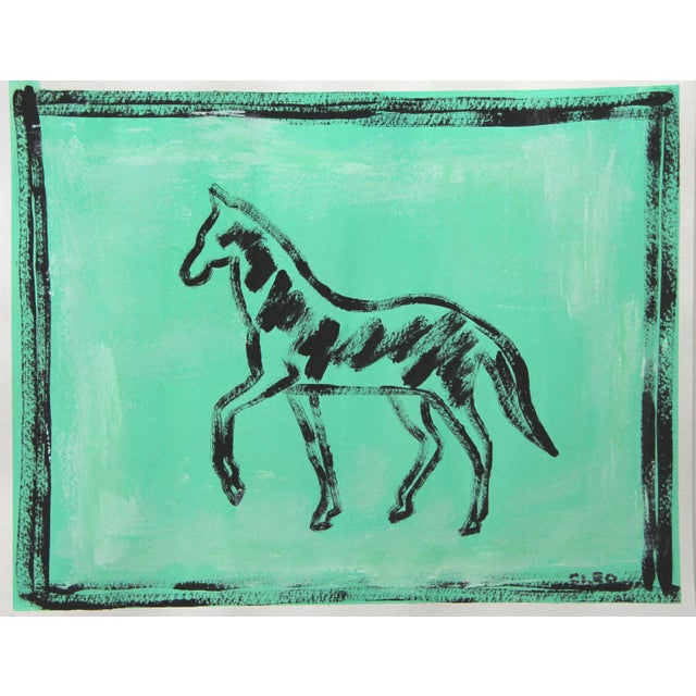Abstract Black Horse On Jade Green Painting By Cleo Plowden Chairish