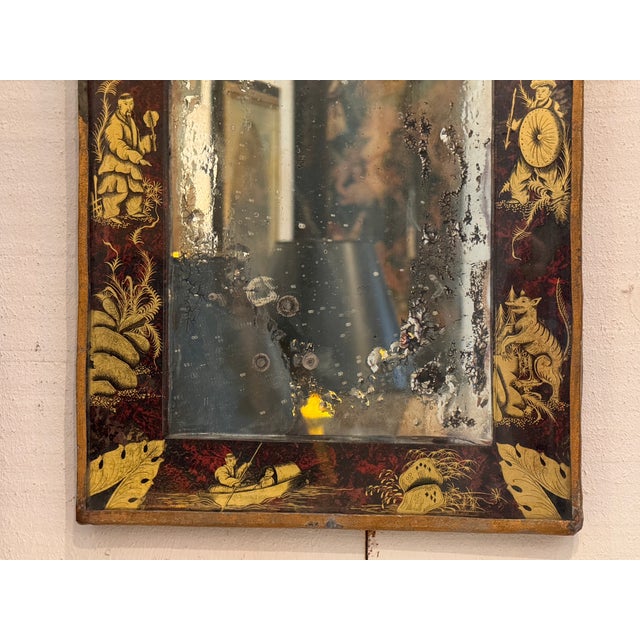 Reverse Glass Mirror With Chinoiserie Decoration For Sale - Image 4 of 6