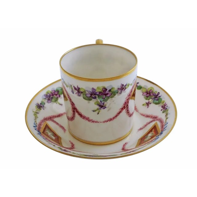 Neoclassical 19th Century Sevres Porcelain Demitasse Cup and Saucer Signed Gift For Sale - Image 3 of 8
