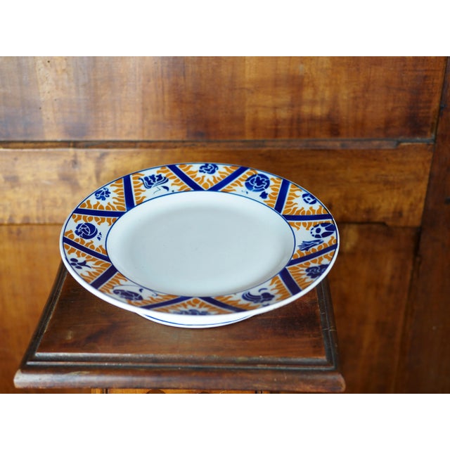 Orchies 1950s French Orchies Moulin Des Loups Orange and Blue Cake Stand, Flower, Cloud and Fire Pattern For Sale - Image 4 of 11