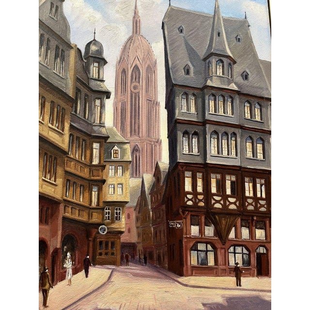 Mid-Century Modern Emil Ross, the View of the Cathedral in Frankfurt Am Main from the Market, 1946, Oil on Canvas, Framed For Sale - Image 3 of 9