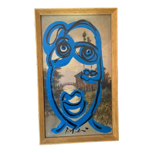 1970s Vintage Abstract Portraiture, Painting by Peter Robert Keil, Framed
