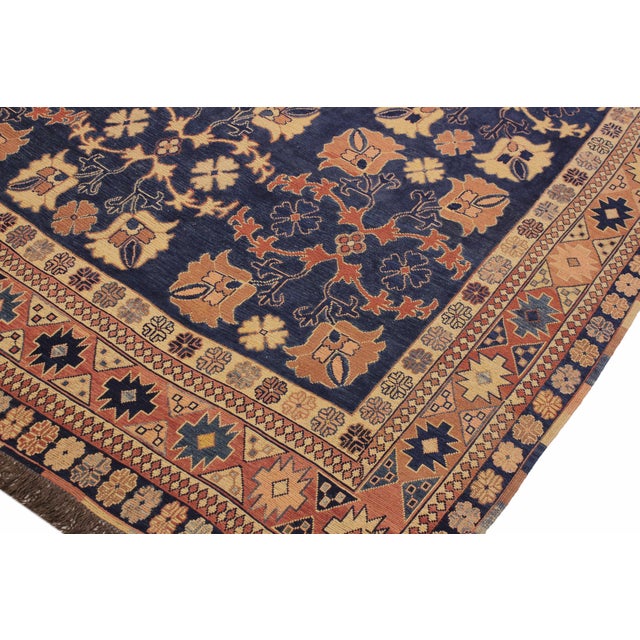 Rustic Soumak Blue/Rust Wool Rug - 6'4'' X 9'3'' For Sale - Image 4 of 10