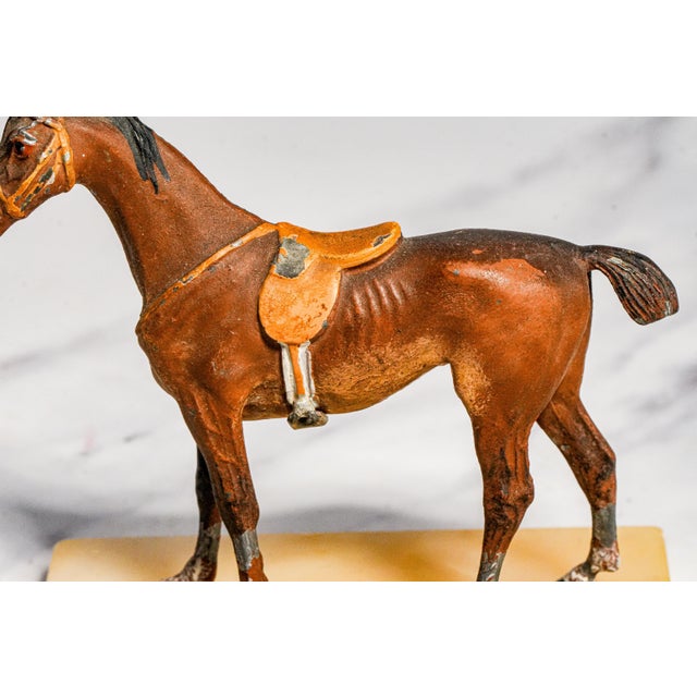 1910s Charming Miniature Antique Austrian Cold Painted Cast Metal Horse Sculpture Statue Marble Base Equestrian Home Decor For Sale - Image 5 of 16