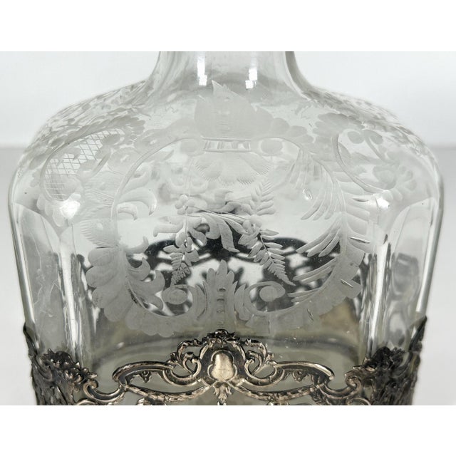 Rococo Antique Hanau Silver Mounted Etched Glass Decanter: French Rococo, Georg Roth & Co. For Sale - Image 3 of 10