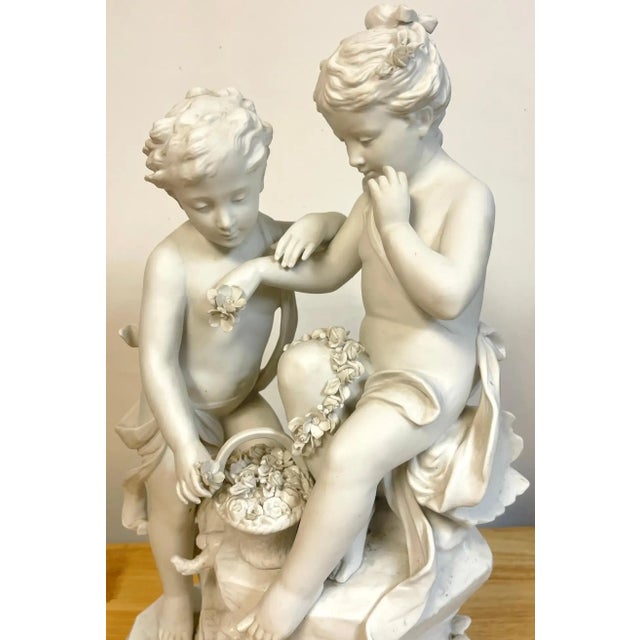 Mid 20th Century S√®vres Style Biscuit Grouping of Children With Flowers in Landscape For Sale - Image 9 of 13