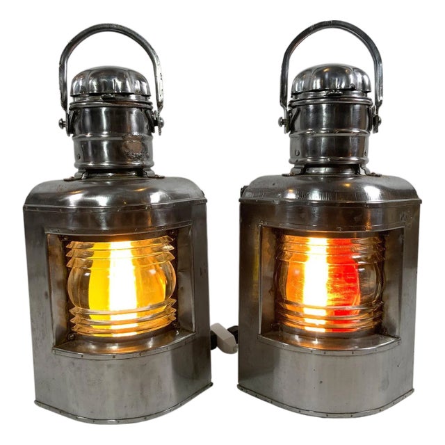 Polished Steel Port and Starboard Ship Lanterns For Sale