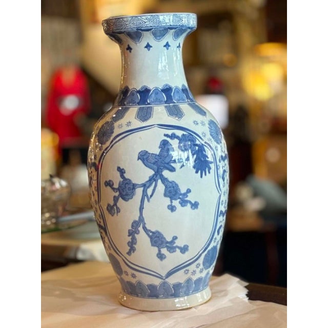 Blue Blue and White Chinoiserie Tall Vase For Sale - Image 8 of 9