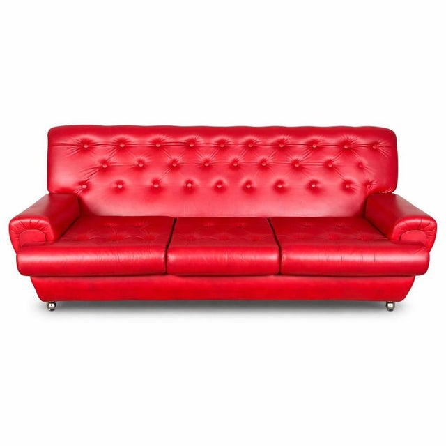 Vintage Three-Seater Sofa in Red Leather For Sale - Image 10 of 10